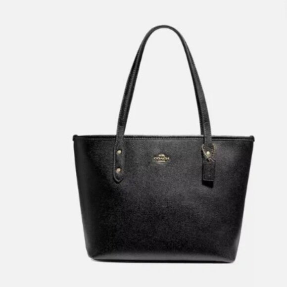 COACH Leather City Zip Tote Shoulder Bag- Black Gold Luxury Coach 🆕🎁⌚📦🏃💨🚚 - Picture 3 of 15